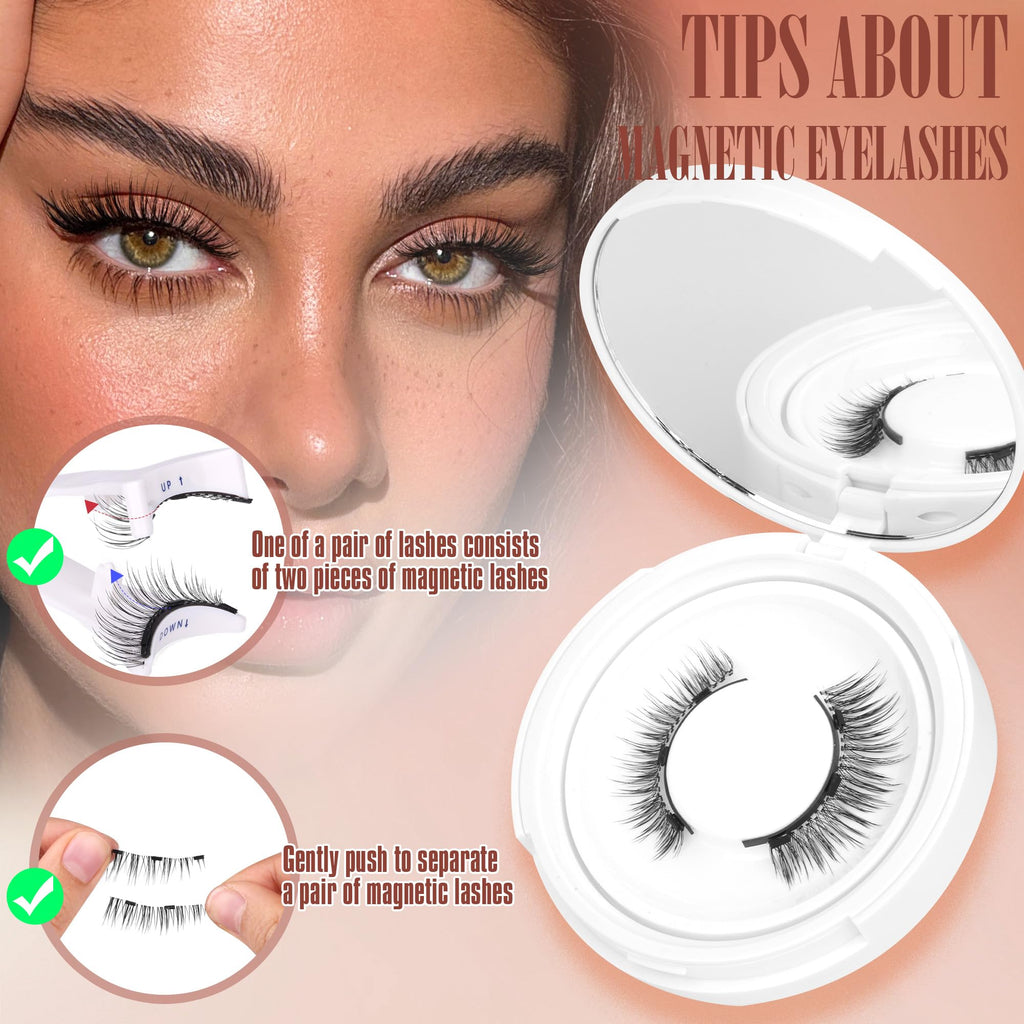 TNFVLONEINS Magnetic Eyelashes with Applicator - No Glue or Eyeliner, Clear Band, Wispy Look