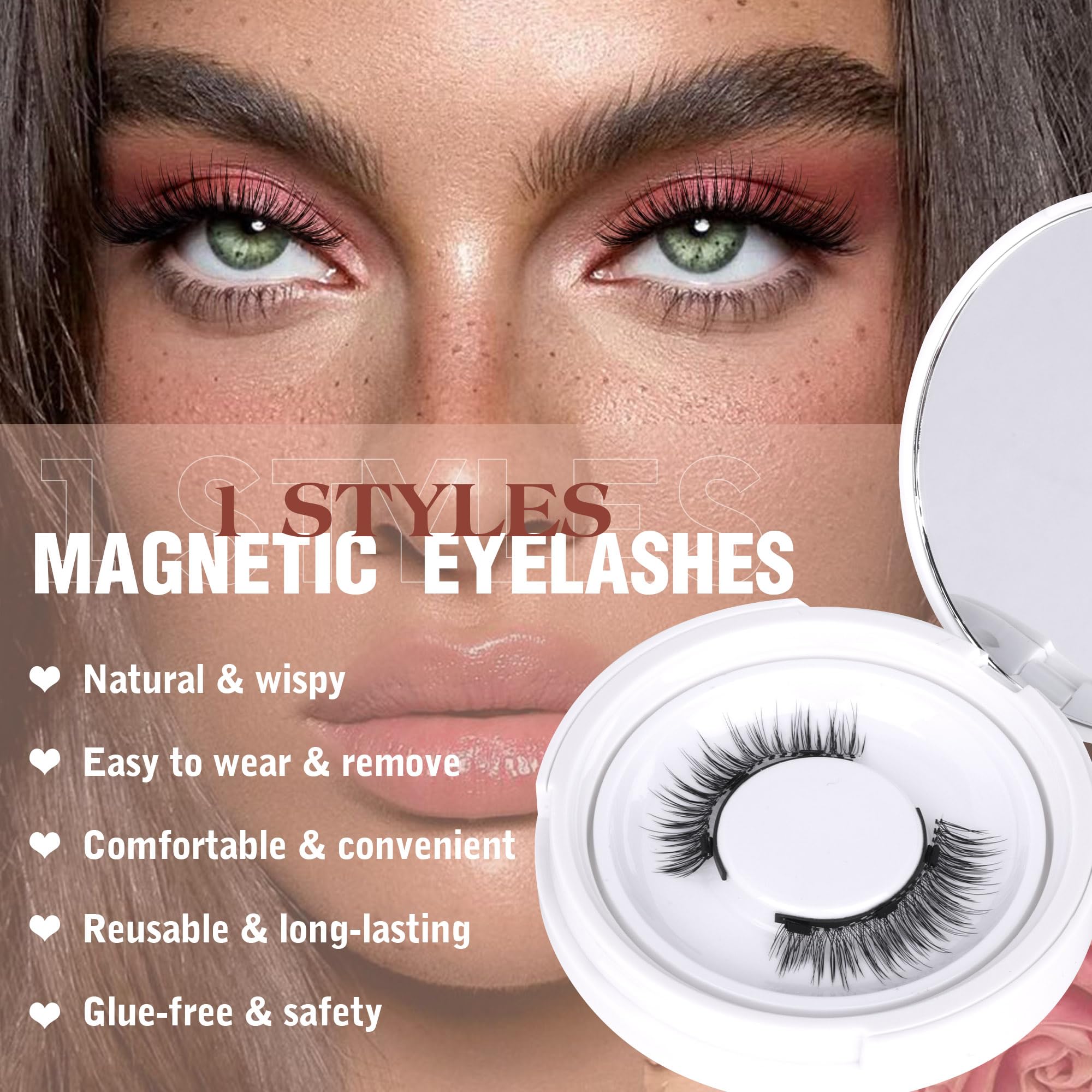 TNFVLONEINS Magnetic Eyelashes with Applicator - No Glue or Eyeliner, Clear Band, Wispy Look