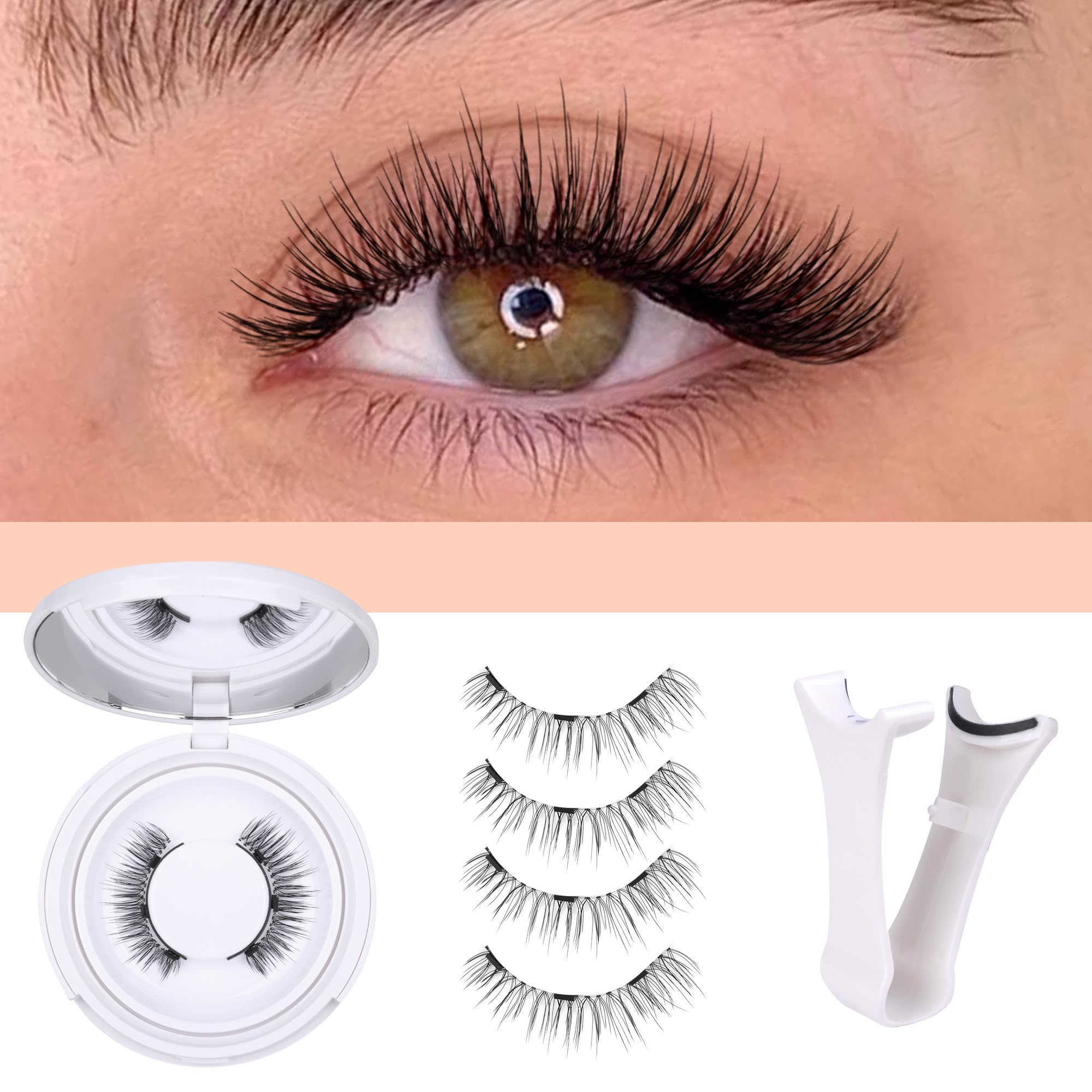 TNFVLONEINS Magnetic Eyelashes with Applicator - No Glue or Eyeliner, Clear Band, Wispy Look