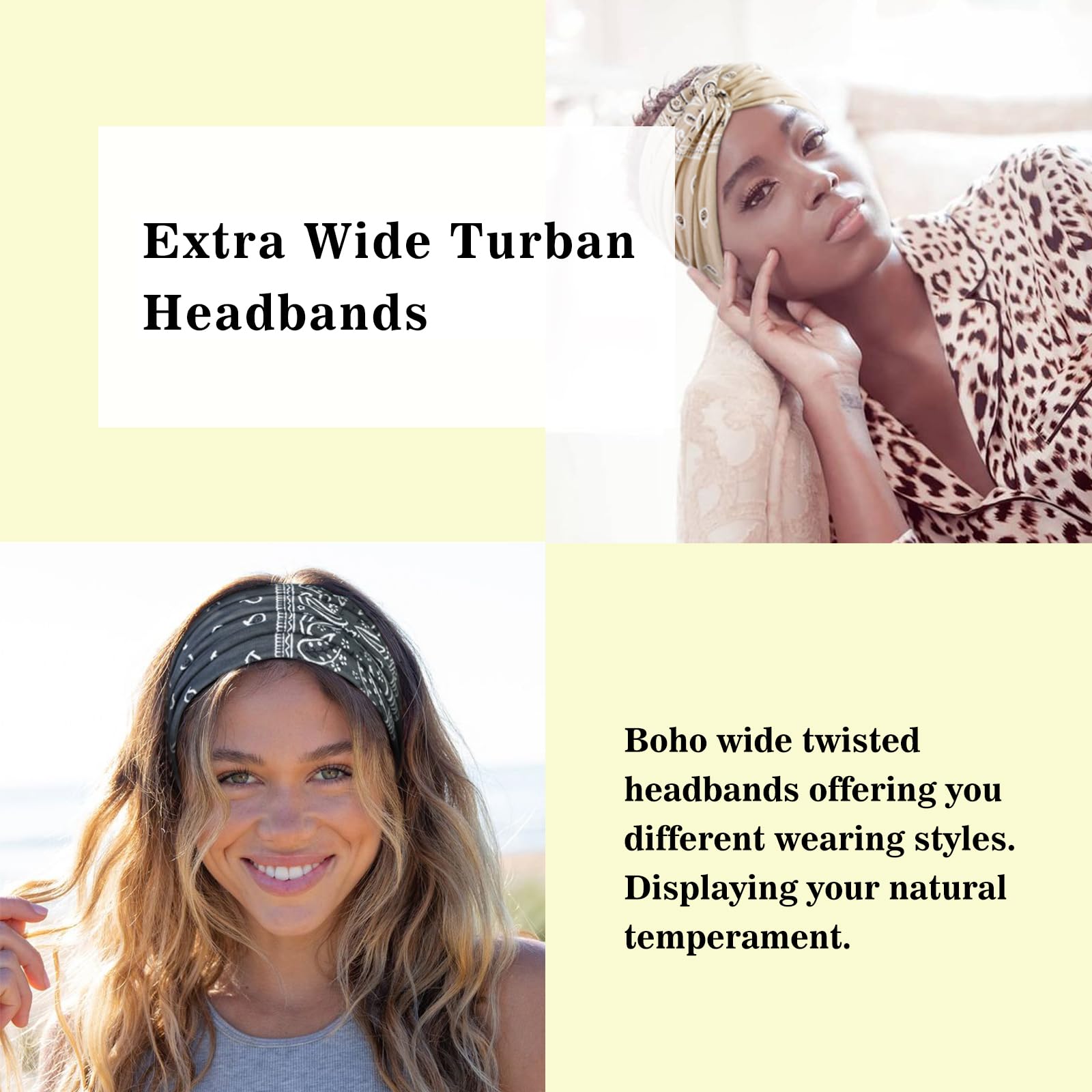 Tobeffect 7'' Extra Wide Boho Headbands for Women – Stretchy Headwraps & Hair Accessories