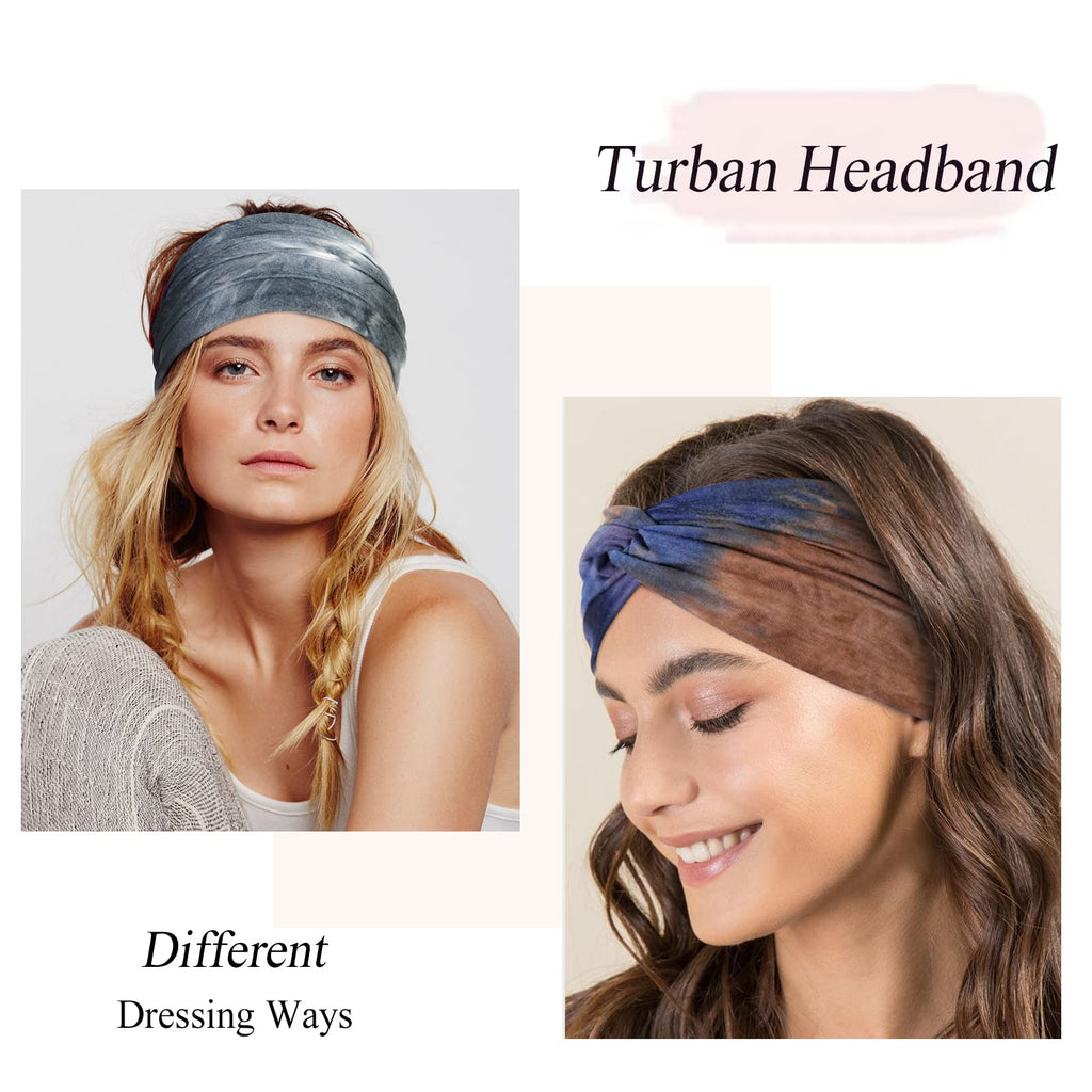 Tobeffect Wide Headbands for Women - Tie-Dye Turban Headbands (6 Pack)