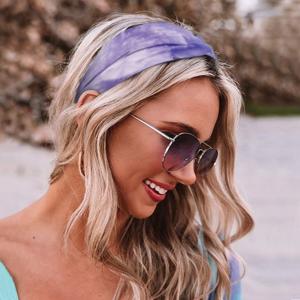 Tobeffect Turban Headbands for Women - 8 Pack Tie-Dye Twisted Knot Boho Stretchy Hair Accessories