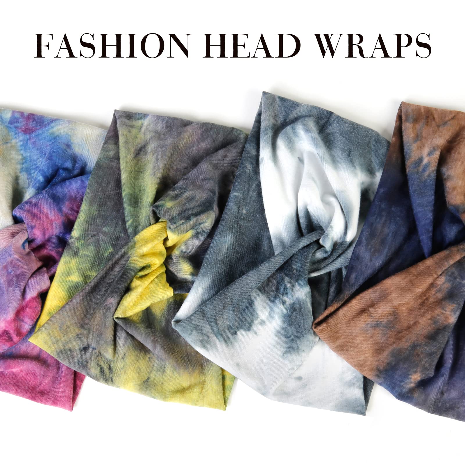 Tobeffect Wide Headbands for Women - Tie-Dye Turban Headbands (6 Pack)