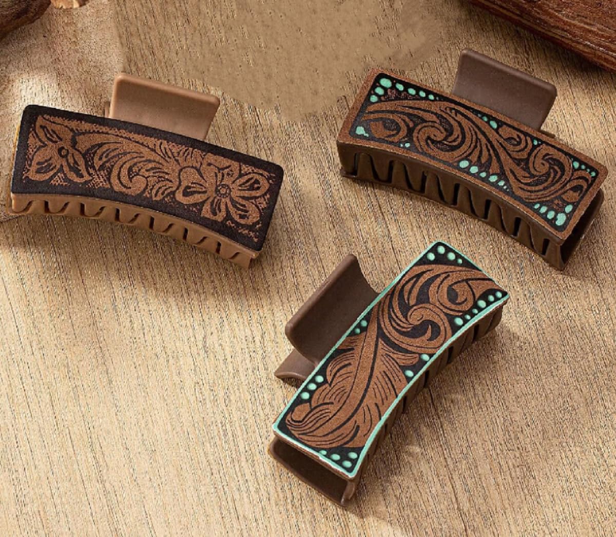 Tobeffect Hair Clips for Women — 4-Inch Leather Western Claw Clips (3 Pack)