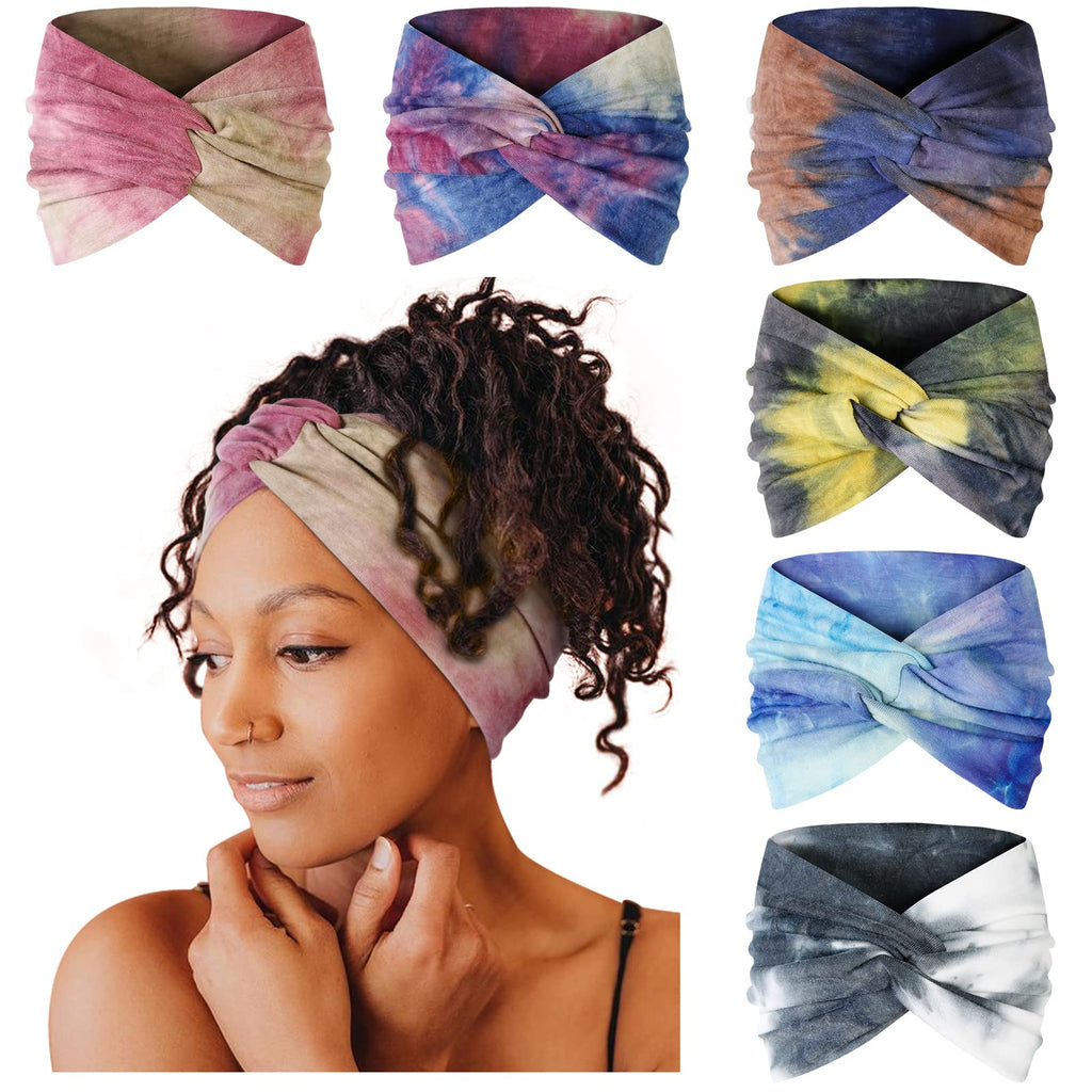 Tobeffect Wide Headbands for Women - Tie-Dye Turban Headbands (6 Pack)