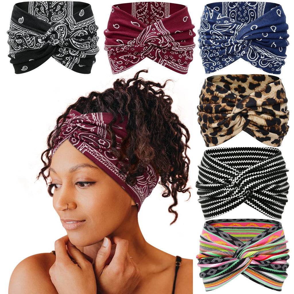 Tobeffect Wide Headbands for Women - 7in Boho Turban Headbands, 6 Pack