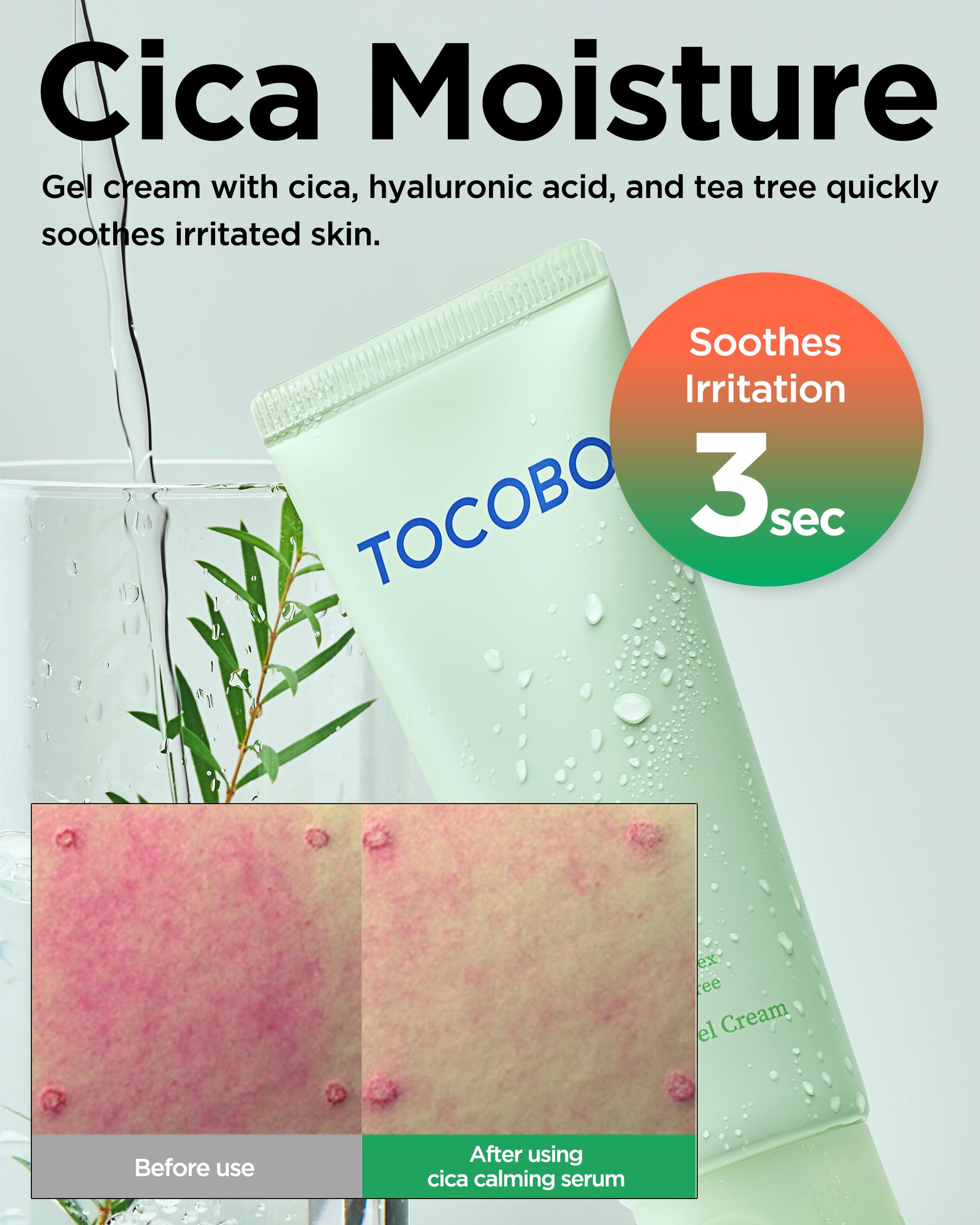 TOCOBO Cica Calming Gel Cream – Korean Vegan Moisturizer with Cica, Hyaluronic Acid & Tea Tree (2.37 oz)