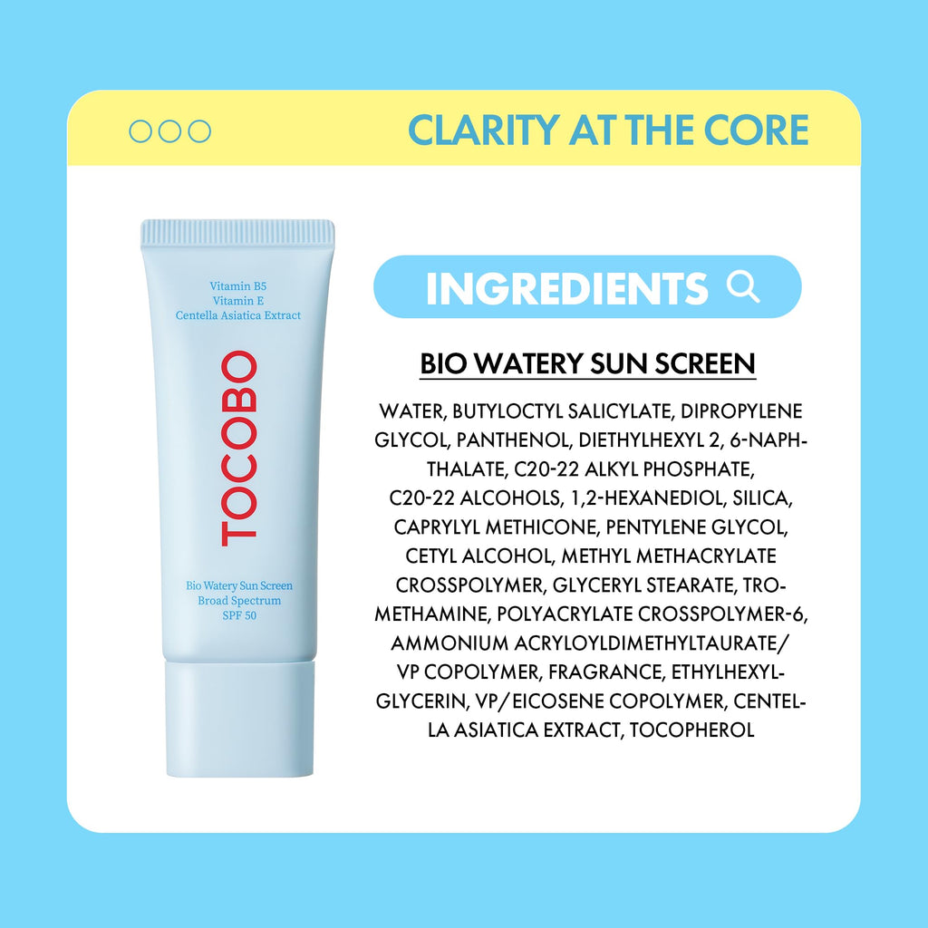 TOCOBO US Bio Watery Sunscreen SPF 50 – Lightweight Serum-Like Face Sunscreen with Hyaluronic Acid
