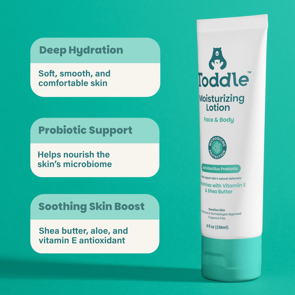 Toddle Probiotic Moisturizing Lotion for Face & Body – Fragrance-Free, Pediatrician-Approved 1.7oz Travel Size