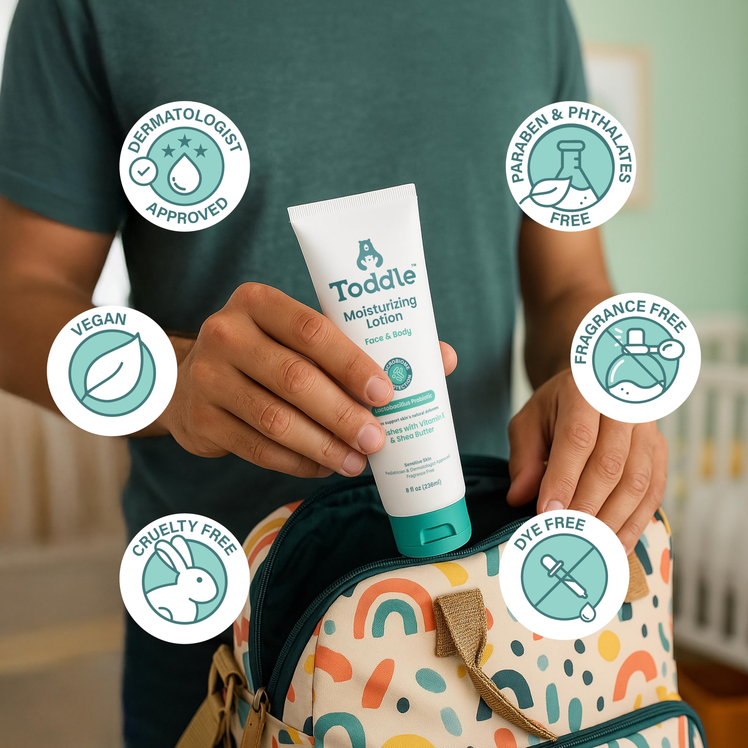 Toddle Probiotic Moisturizing Lotion for Face & Body – Fragrance-Free, Pediatrician-Approved 1.7oz Travel Size