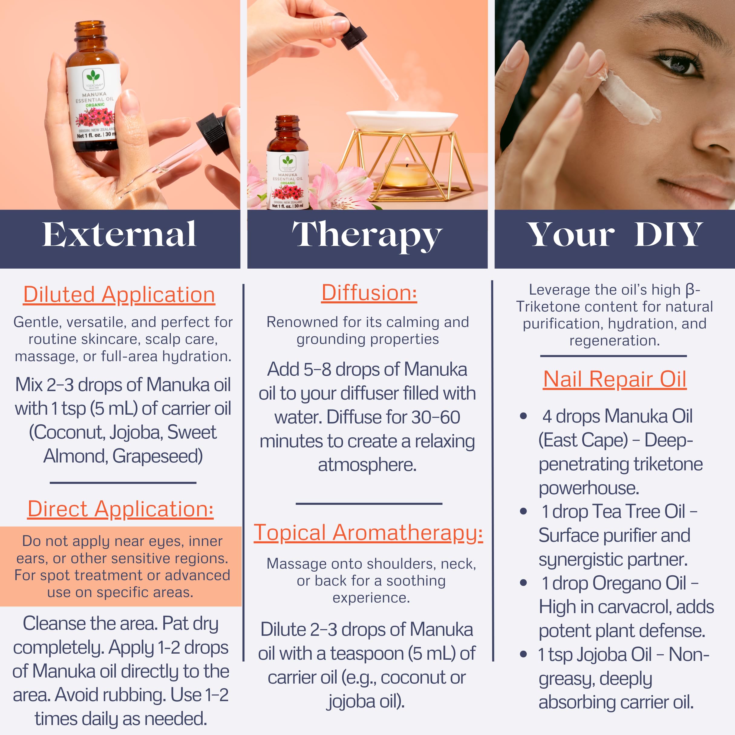 TODICAMP 100% Pure Manuka Oil from New Zealand | Therapeutic-Grade Essential Oil for Skin, Hair & Nails