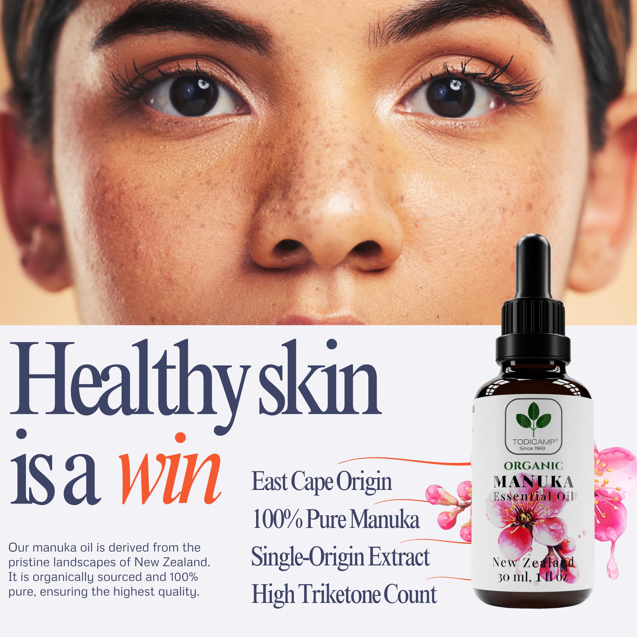 TODICAMP 100% Pure Manuka Oil from New Zealand | Therapeutic-Grade Essential Oil for Skin, Hair & Nails