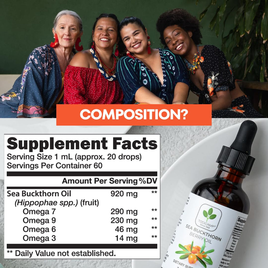 TODICAMP Sea Buckthorn Oil Organic - Cold-Pressed Seabuckthorn Oil for Skin, Digestive Wellness & Immune Support