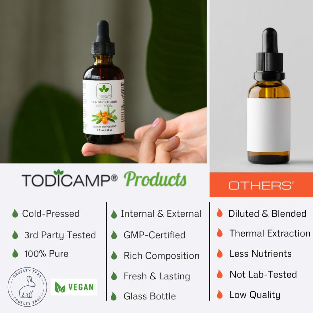 TODICAMP Sea Buckthorn Oil Organic - Cold-Pressed Seabuckthorn Oil for Skin, Digestive Wellness & Immune Support
