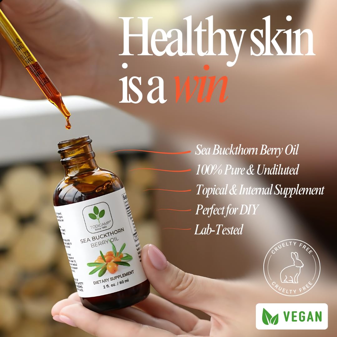 TODICAMP Sea Buckthorn Oil Organic - Cold-Pressed Seabuckthorn Oil for Skin, Digestive Wellness & Immune Support