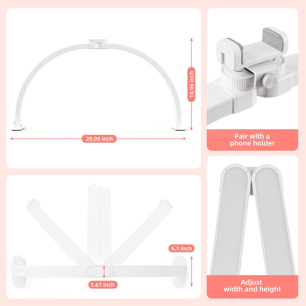 TOELOVE 29-Inch Half Moon Nail Desk Light – Foldable Arch Lamp with Phone Holder, 3 Color Modes, 10 Brightness
