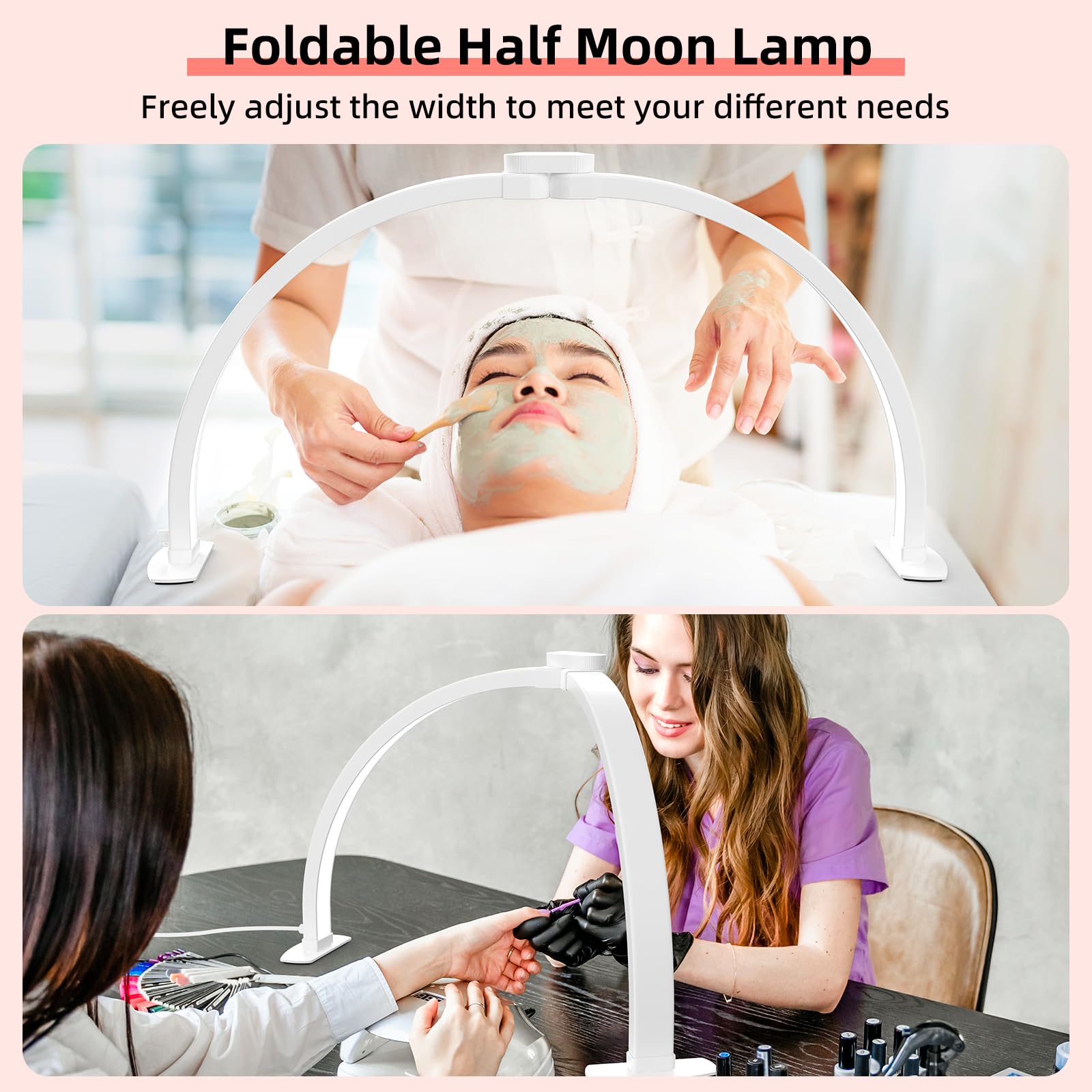 TOELOVE 29-Inch Half Moon Nail Desk Light – Foldable Arch Lamp with Phone Holder, 3 Color Modes, 10 Brightness