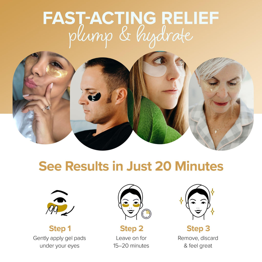 ToGoSpa Golden EYES Under-Eye Gel Pads – Premium Anti-Aging with Collagen, Hyaluronic Acid, Aloe, Vitamins C & E | 1 Pack, 3 Pairs