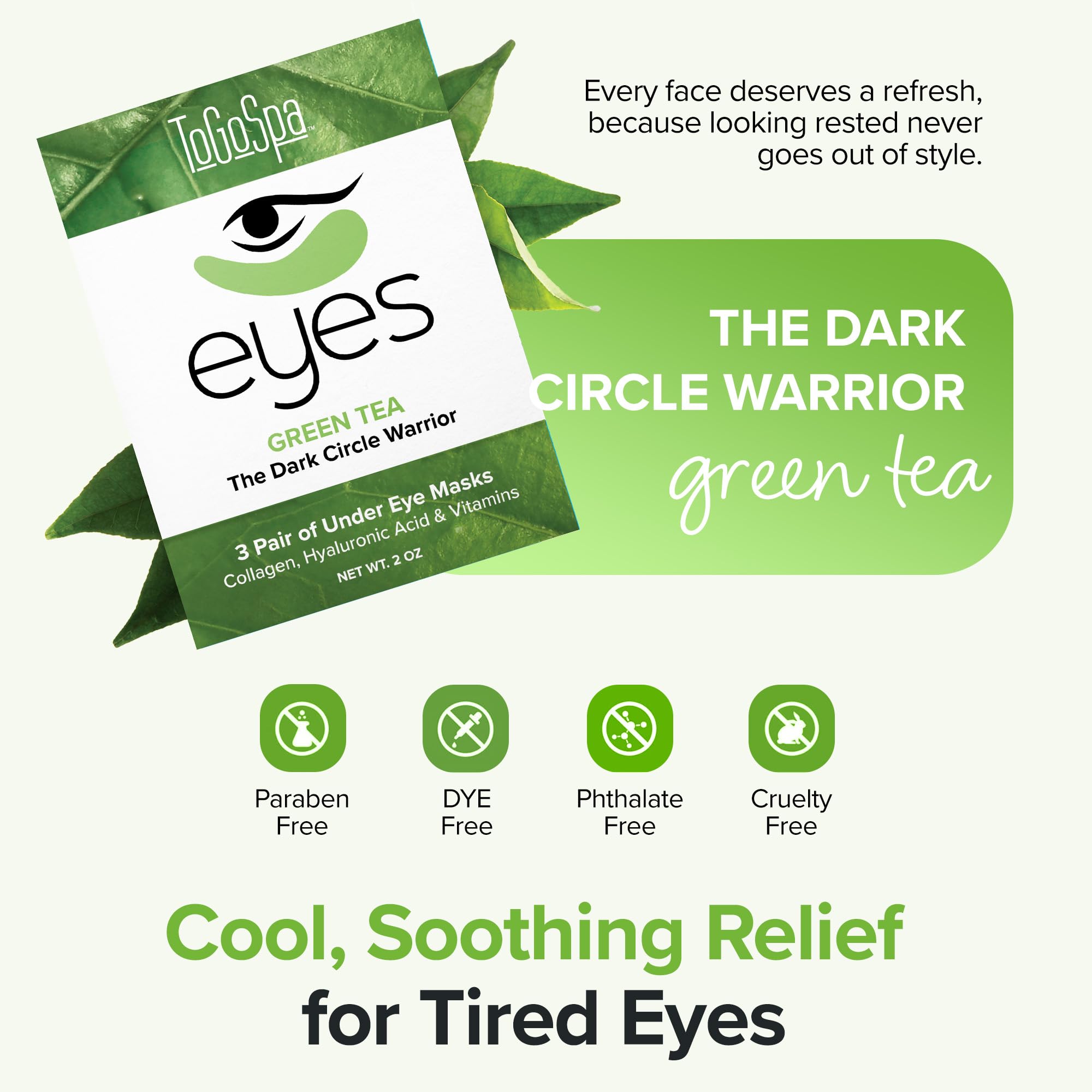 ToGoSpa Green Tea EYES – Premium Under-Eye Gel Pads with Collagen & Hyaluronic Acid (3 Pack)