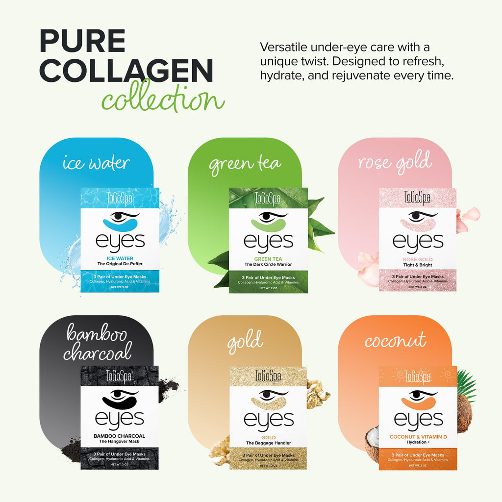 ToGoSpa Green Tea EYES – Premium Under-Eye Gel Pads with Collagen & Hyaluronic Acid (3 Pack)