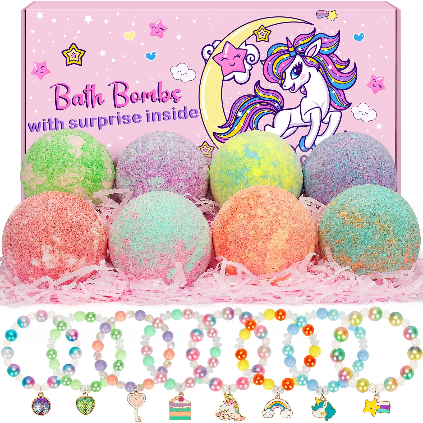Toidgy 8 Pack Organic Bubble Bath Bombs for Kids – Mermaid, Unicorn & Rainbow Toys Inside