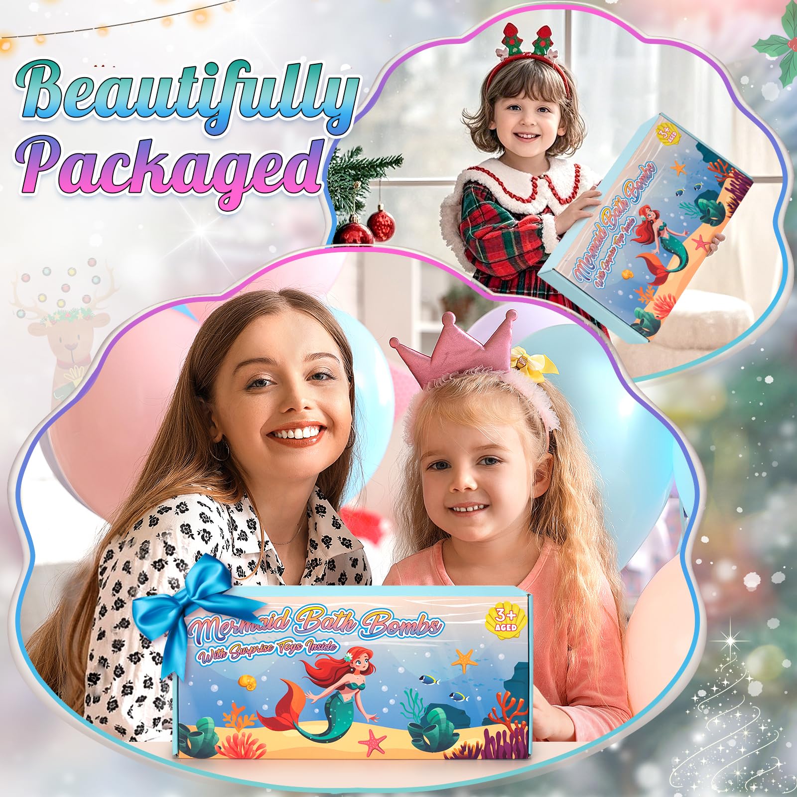 Toidgy Mermaid Bath Bombs for Kids – 8-Piece Organic Surprise Toy Bath Set for Girls