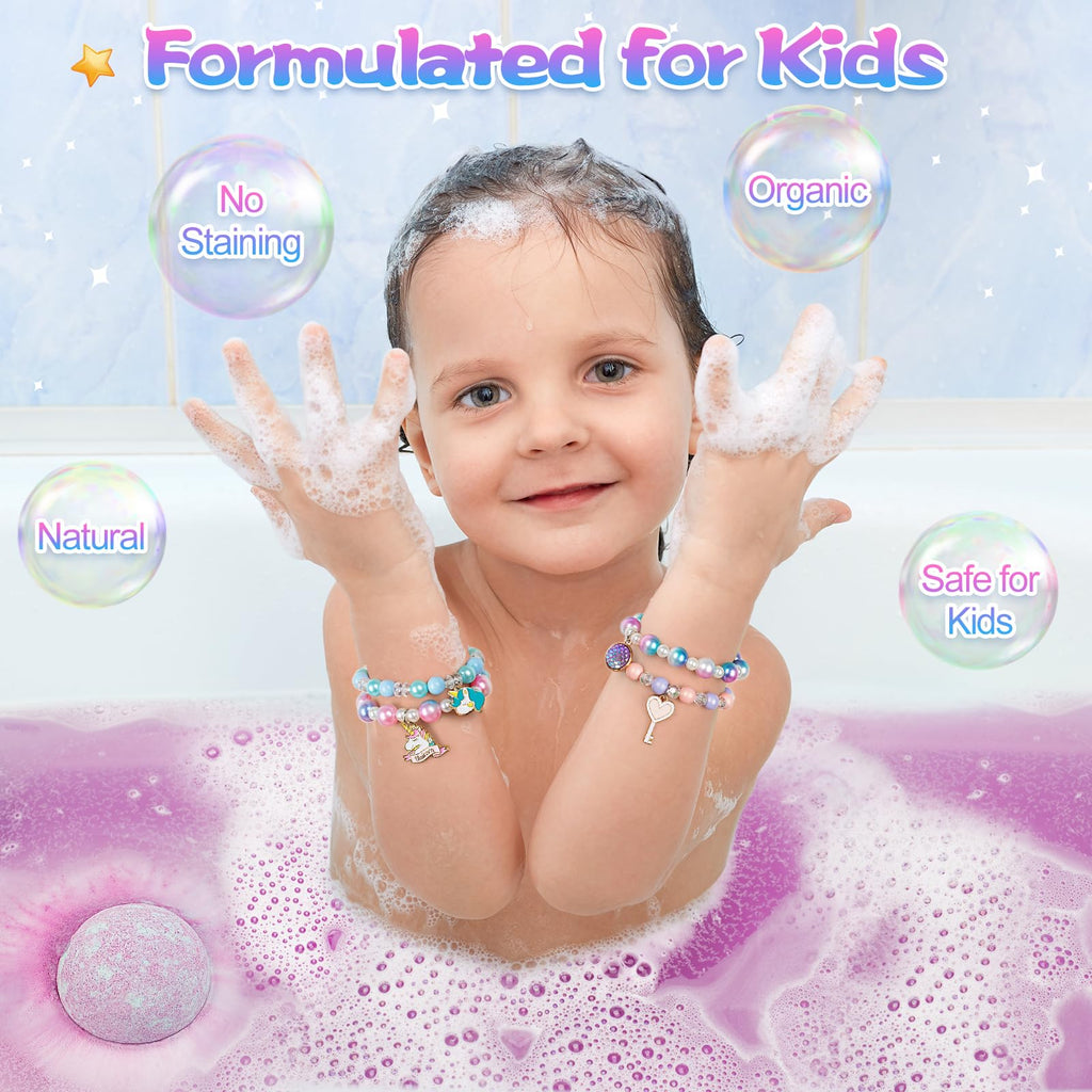 Toidgy 8 Pack Organic Bubble Bath Bombs for Kids – Mermaid, Unicorn & Rainbow Toys Inside