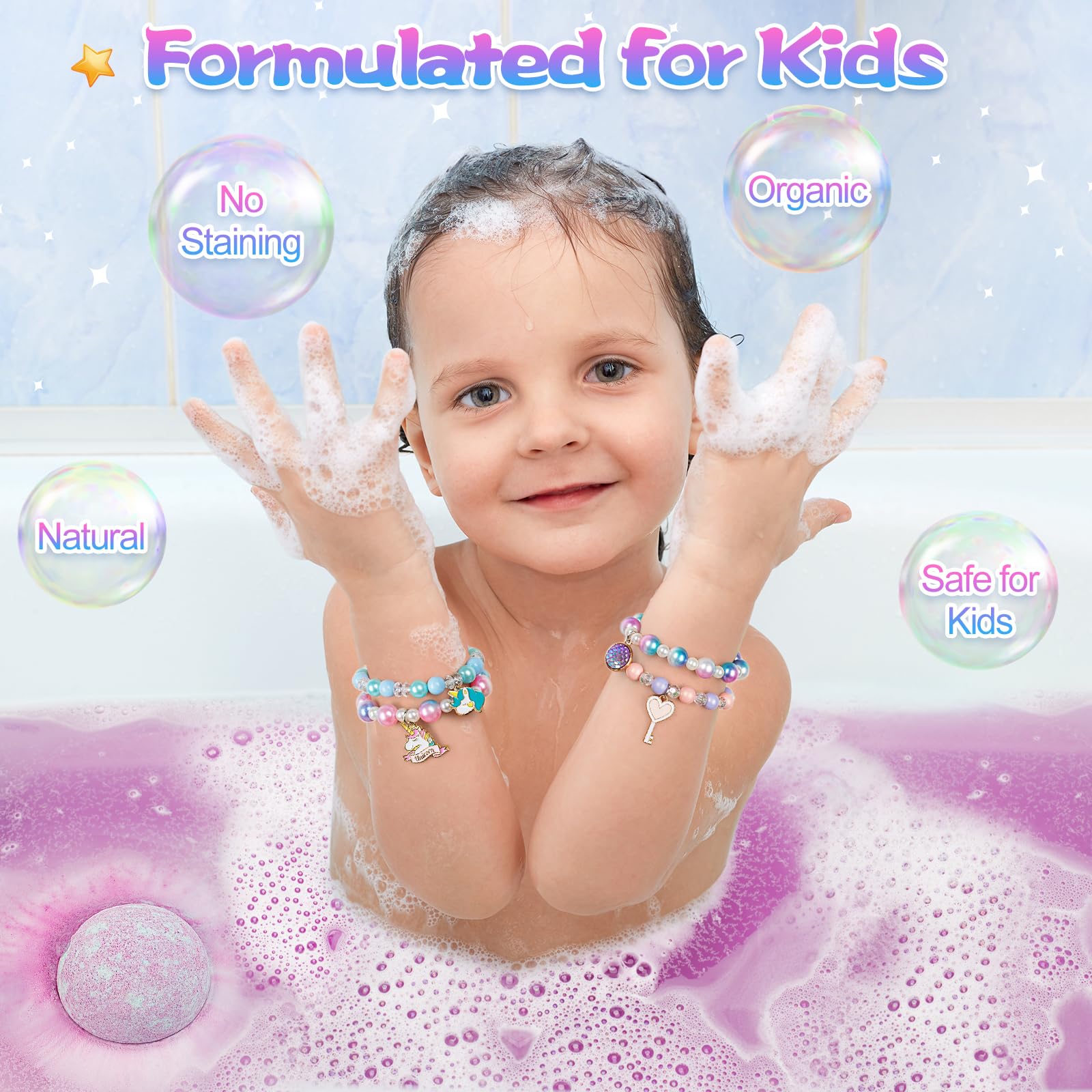 Toidgy 8 Pack Organic Bubble Bath Bombs for Kids – Mermaid, Unicorn & Rainbow Toys Inside