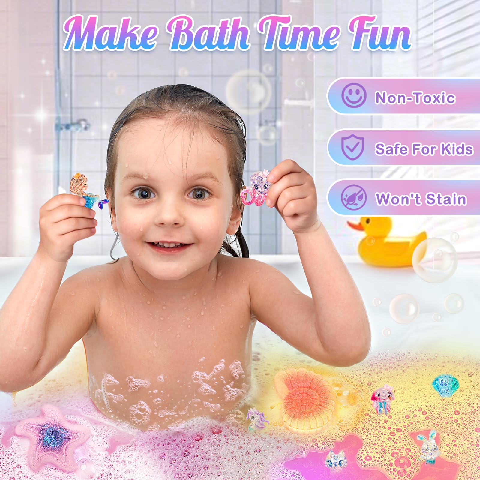Toidgy Mermaid Bath Bombs for Kids – 8-Piece Organic Surprise Toy Bath Set for Girls