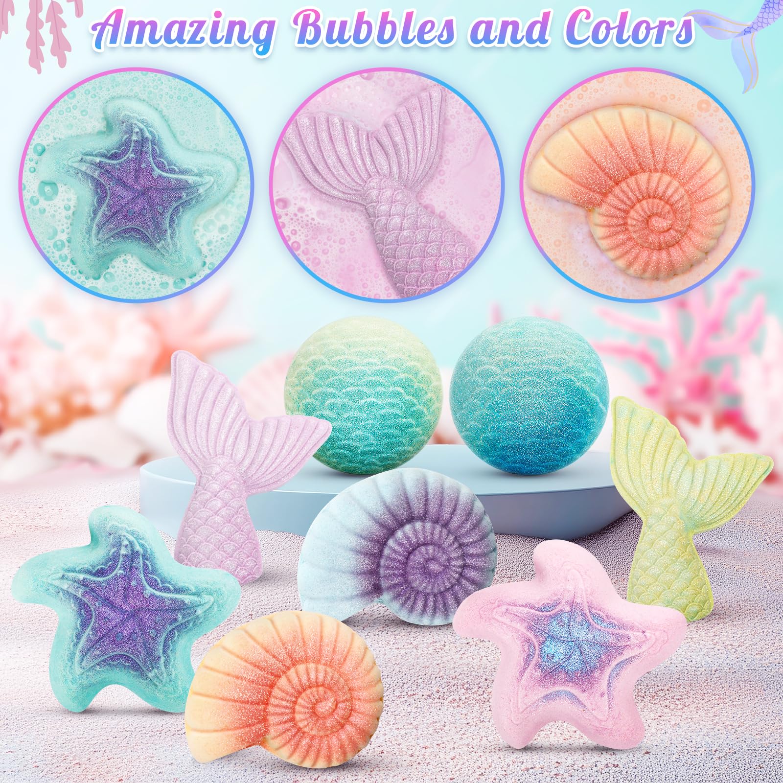 Toidgy Mermaid Bath Bombs for Kids – 8-Piece Organic Surprise Toy Bath Set for Girls