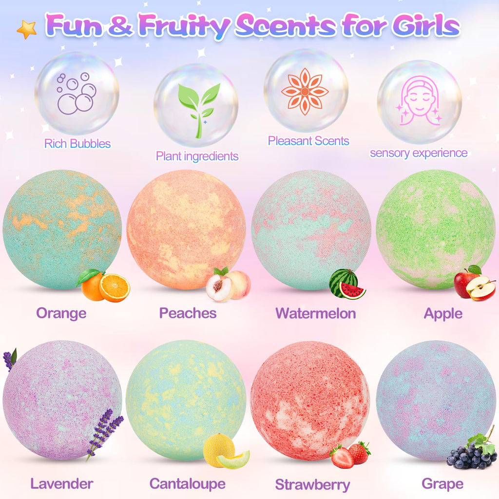 Toidgy 8 Pack Organic Bubble Bath Bombs for Kids – Mermaid, Unicorn & Rainbow Toys Inside