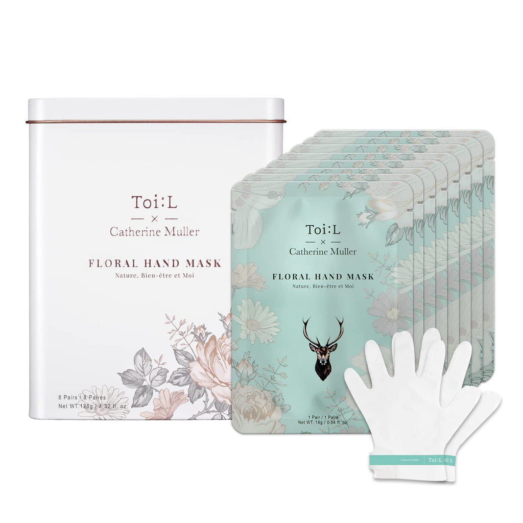 TOI:L Catherine Muller Floral Hand Mask – 8 Pairs Moisturizing Gloves with Elder Flower & CICA
