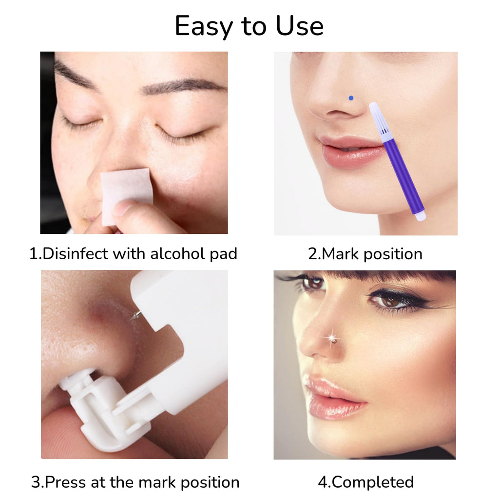 TOKRING Nose Piercing Kit – 2 Pack Self-Piercing Gun with Silver & Gold Nose Studs