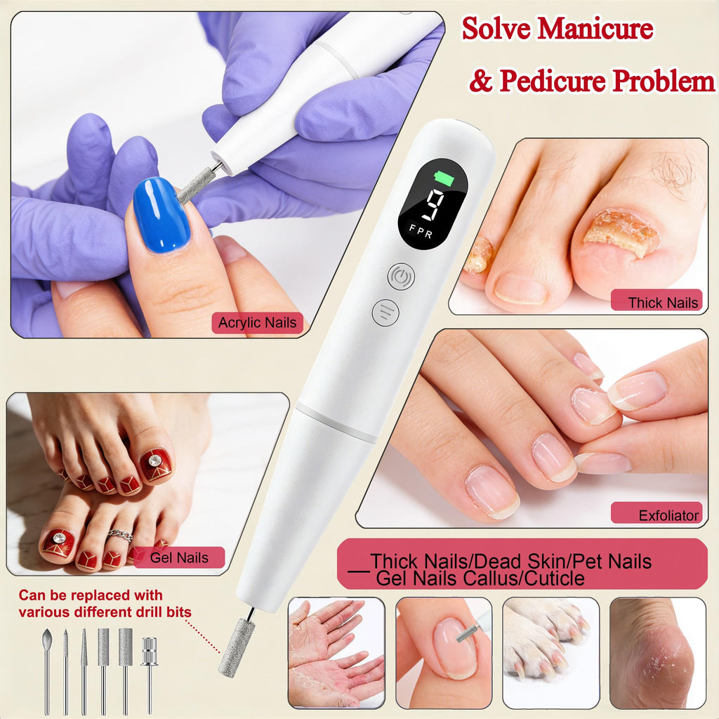 TOMETOTES Salon-Grade Electric Nail Drill – Cordless Nail File with LED Display
