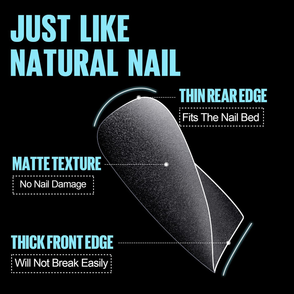TOMICCA Short Coffin Nail Tips – 450Pcs Soft Pre-Shaped Full Cover Matte Tips