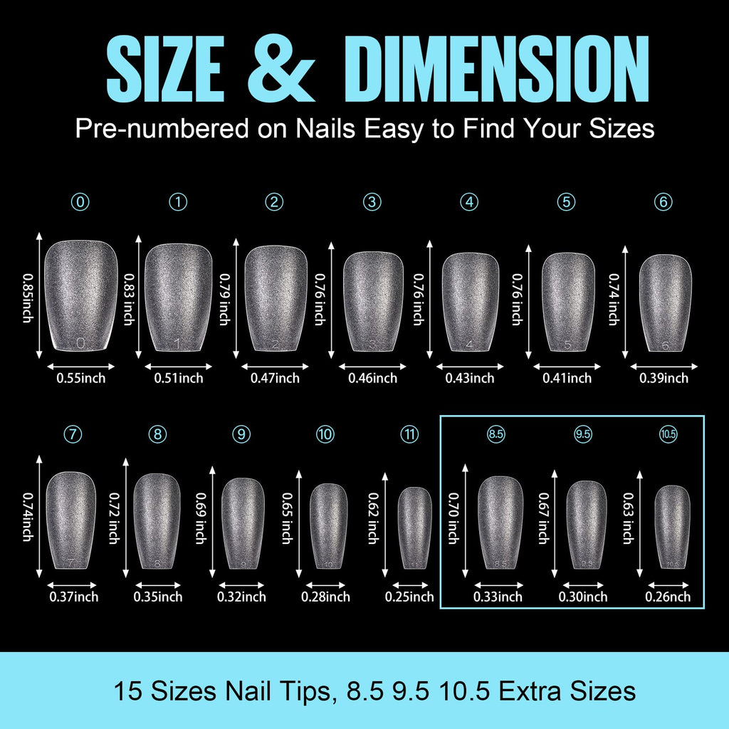 TOMICCA Short Coffin Nail Tips – 450Pcs Soft Pre-Shaped Full Cover Matte Tips