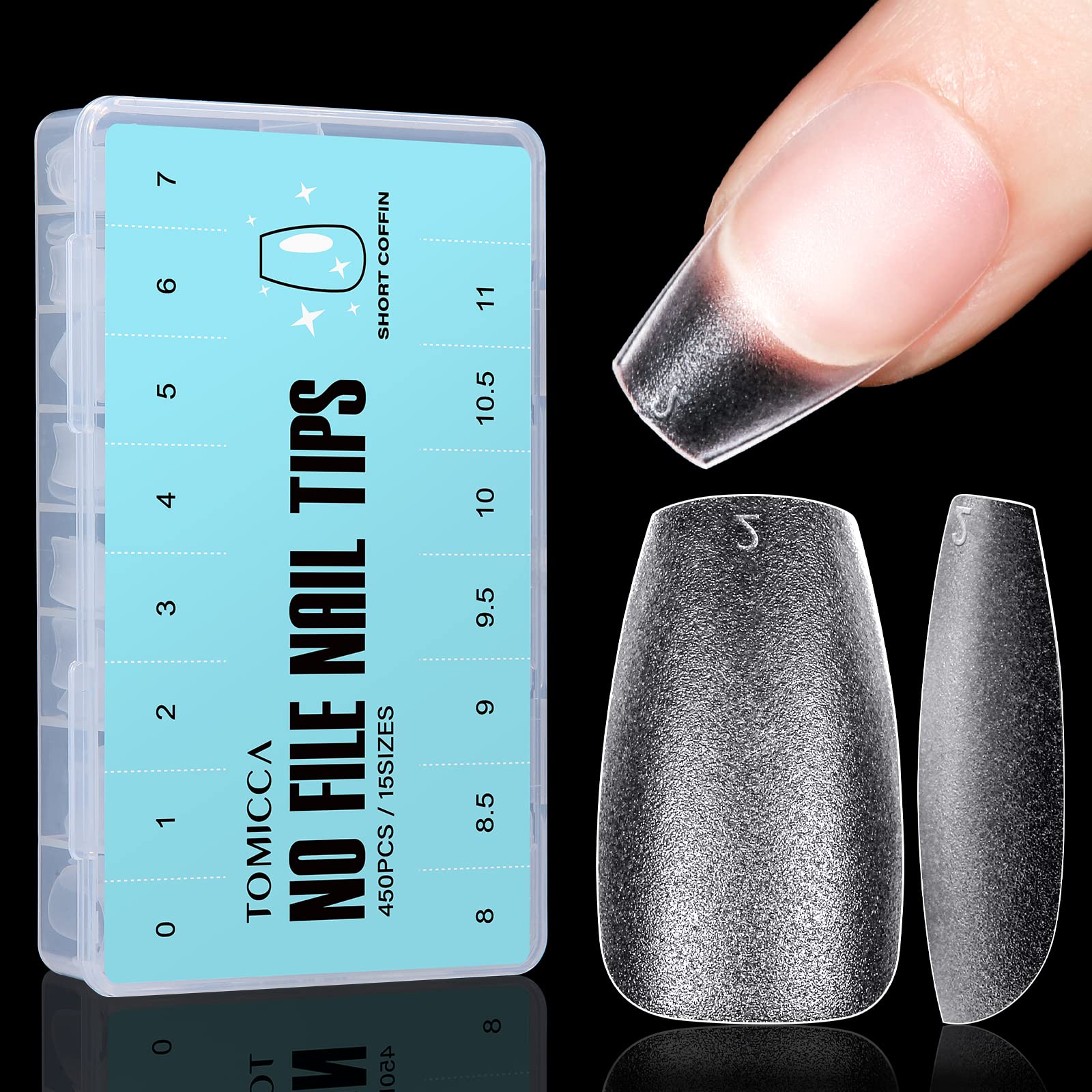 TOMICCA Short Coffin Nail Tips – 450Pcs Soft Pre-Shaped Full Cover Matte Tips