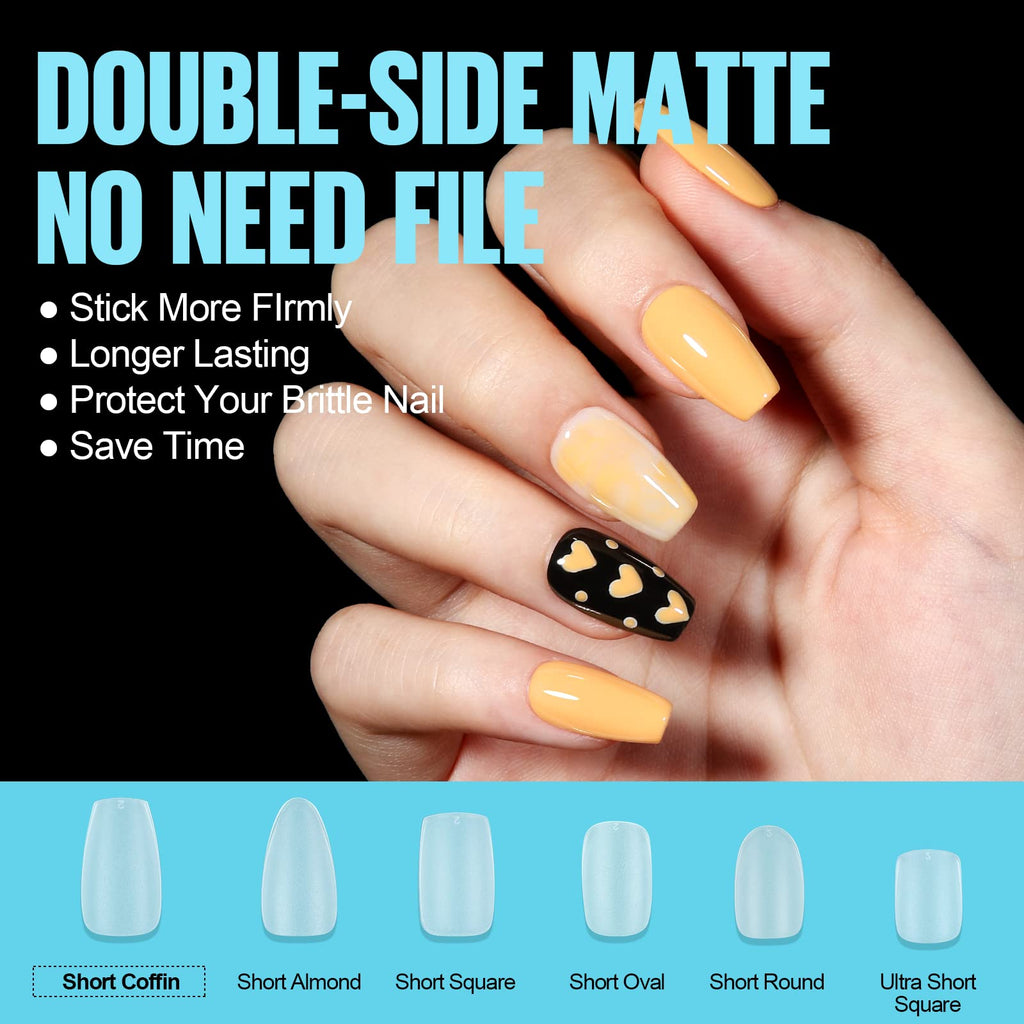 TOMICCA Short Coffin Nail Tips – 450Pcs Soft Pre-Shaped Full Cover Matte Tips