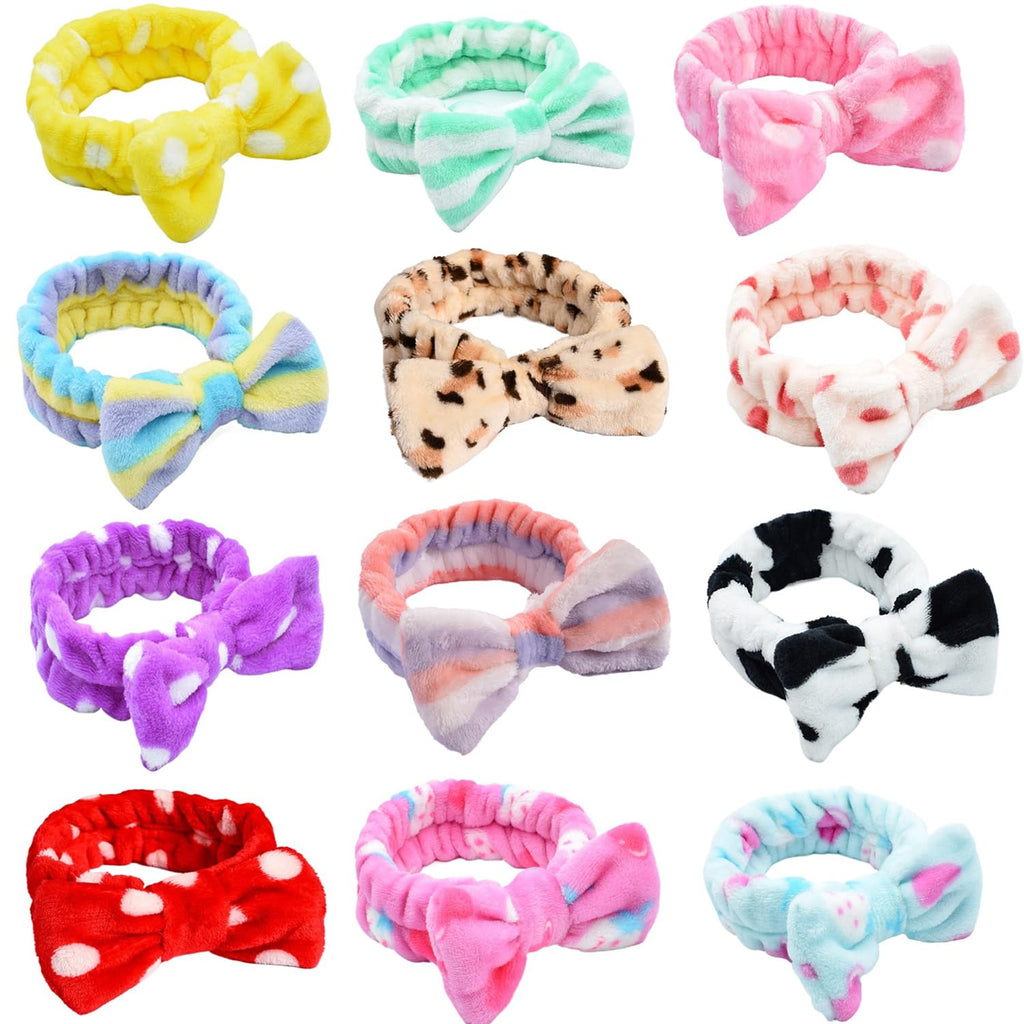 Tomolucky Direct 12pk Coral Fleece Spa Headbands – Soft Bow Makeup & Skincare