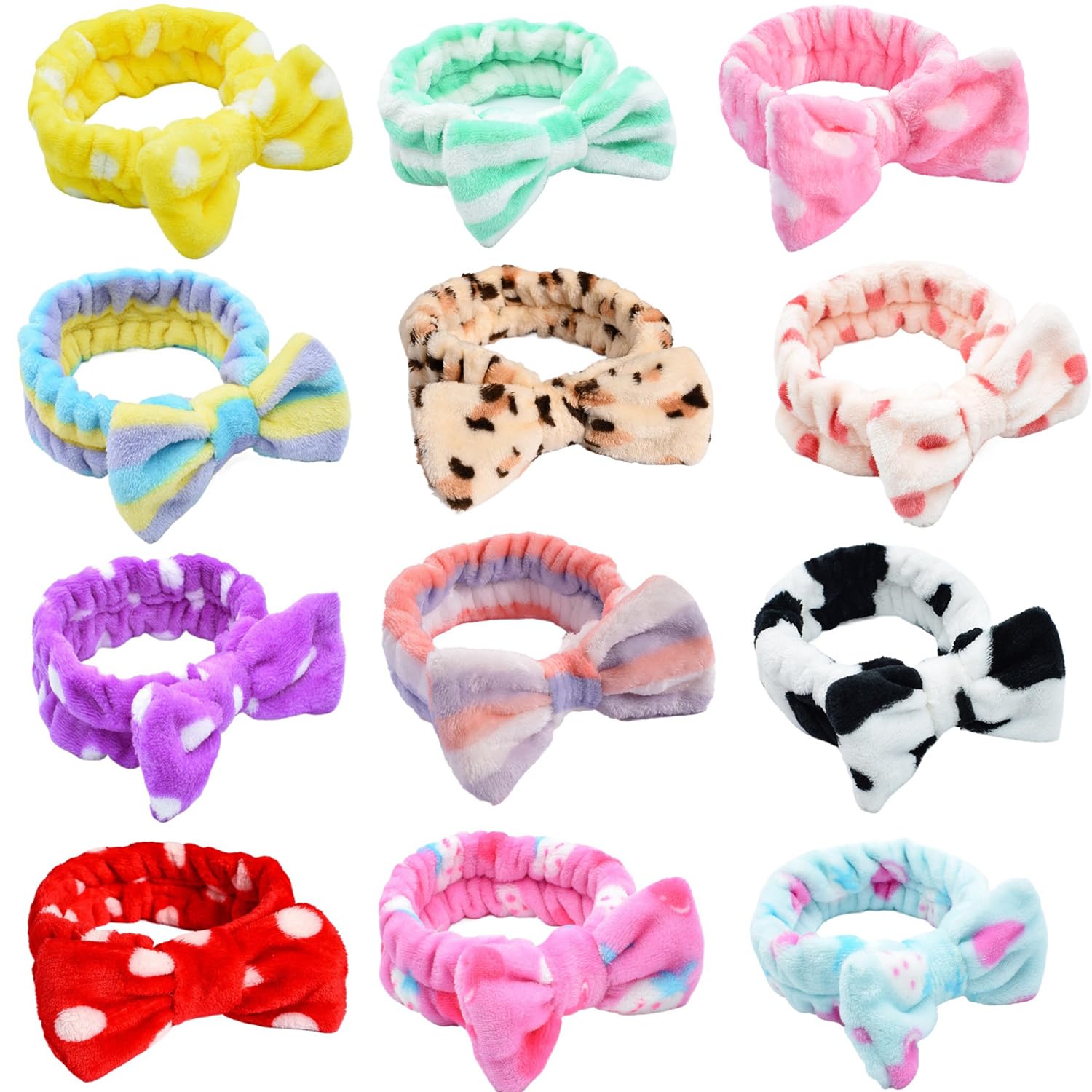 Tomolucky Direct 12pk Coral Fleece Spa Headbands – Soft Bow Makeup & Skincare