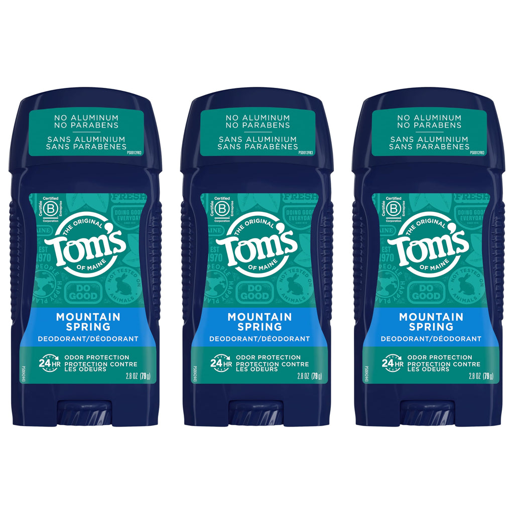Tom's of Maine Mountain Spring Aluminum-Free Deodorant for Men – 3-Pack (2.8 oz Each)