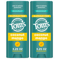 Tom's of Maine Coconut Mango Aluminum-Free Deodorant for Women & Men – Goes on Clear, Odor & Wetness Protection | 2-Pack (3.25 oz each)