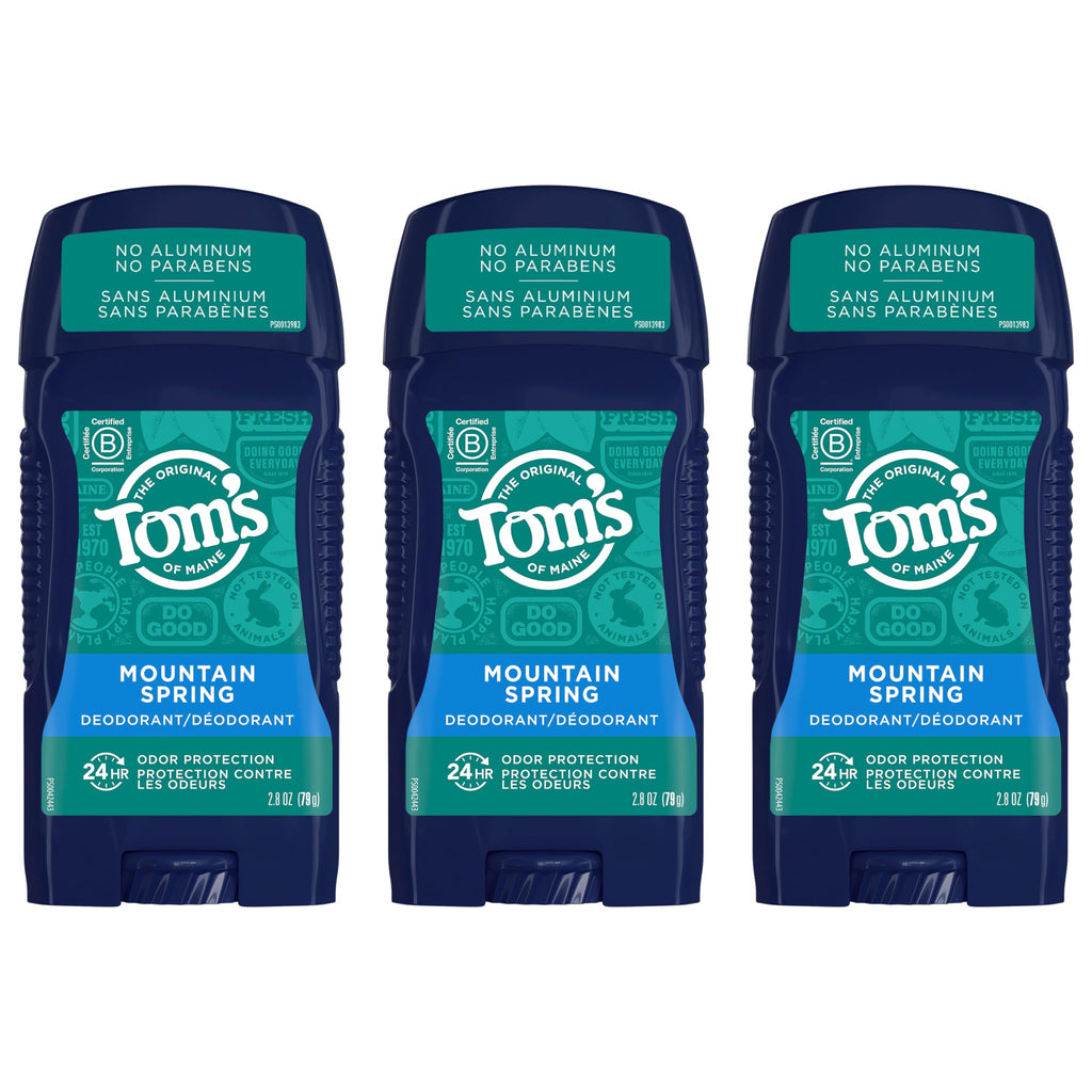 Tom's of Maine Mountain Spring Aluminum-Free Deodorant for Men – 3-Pack (2.8 oz Each)