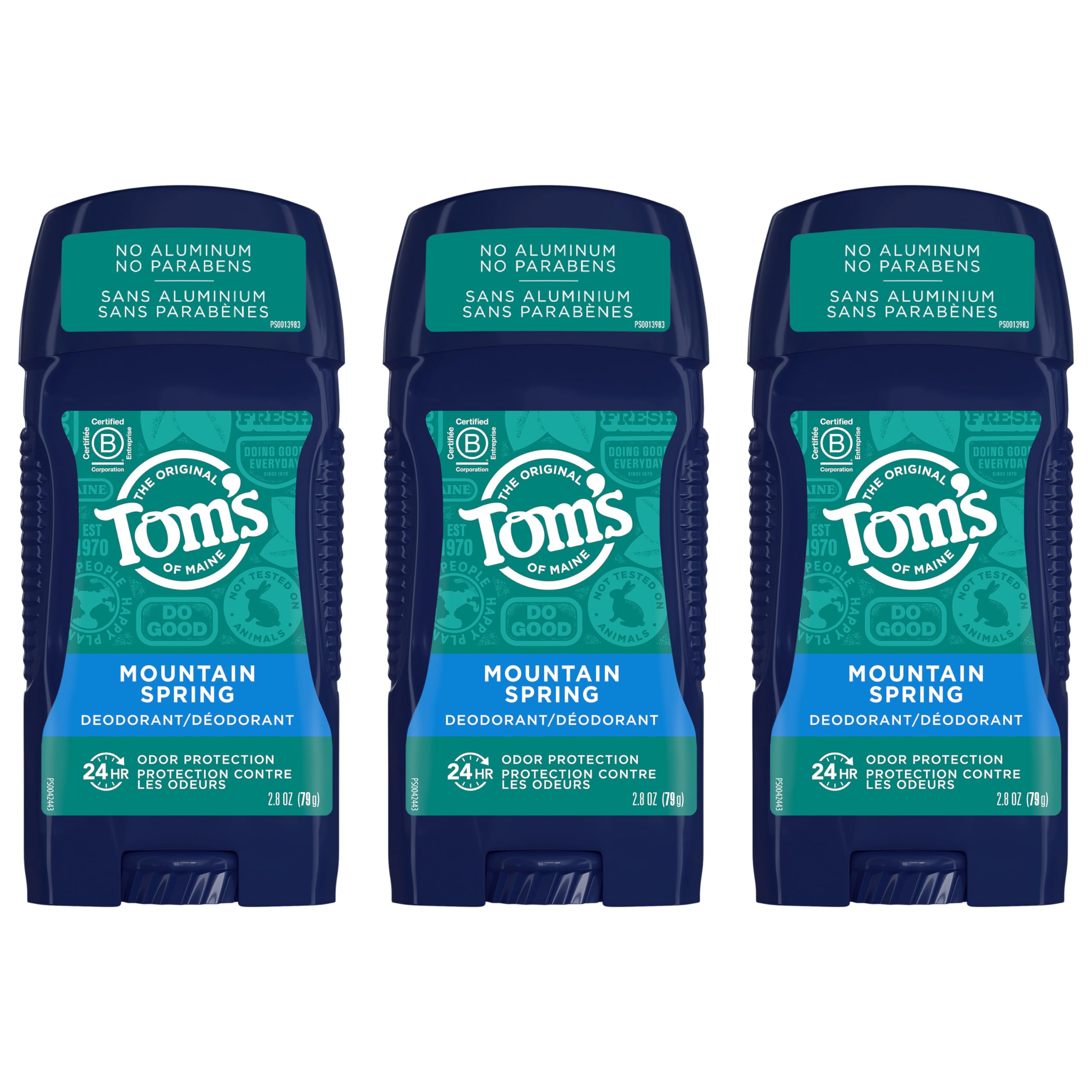 Tom's of Maine Mountain Spring Aluminum-Free Deodorant for Men – 3-Pack (2.8 oz Each)