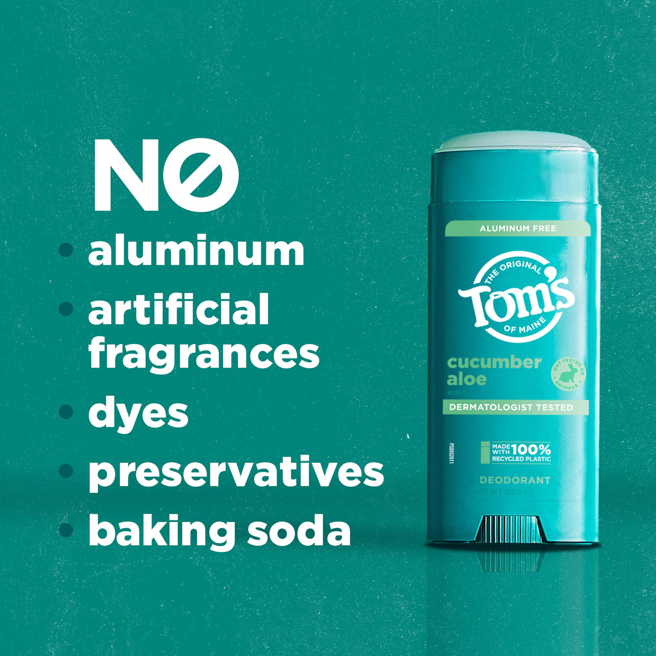 Tom's of Maine Cucumber Aloe Aluminum-Free Natural Deodorant – Goes on Clear | Odor & Wetness Protection | 3.25 oz (2 Pack)