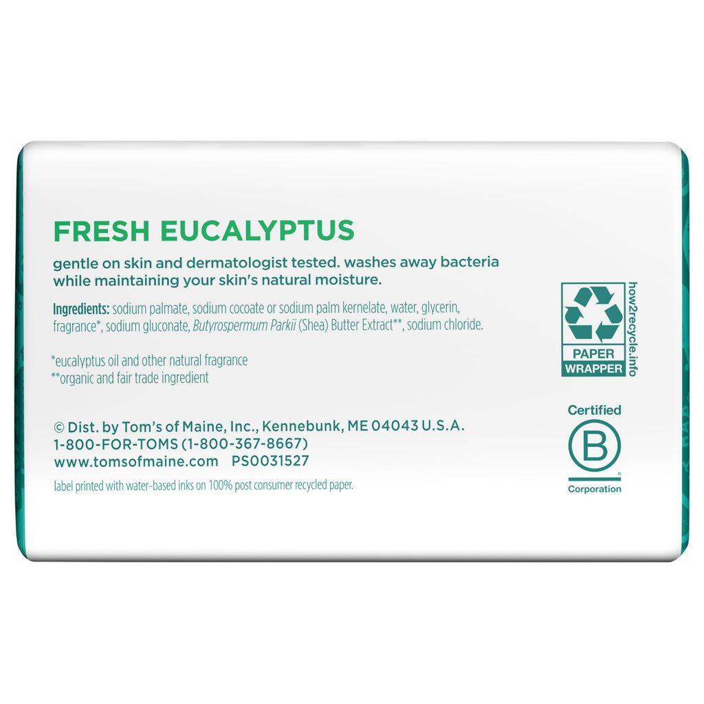 Tom's of Maine Moisturizing Natural Beauty Bar Soap - Fresh Eucalyptus, 5 oz (Pack of 6)
