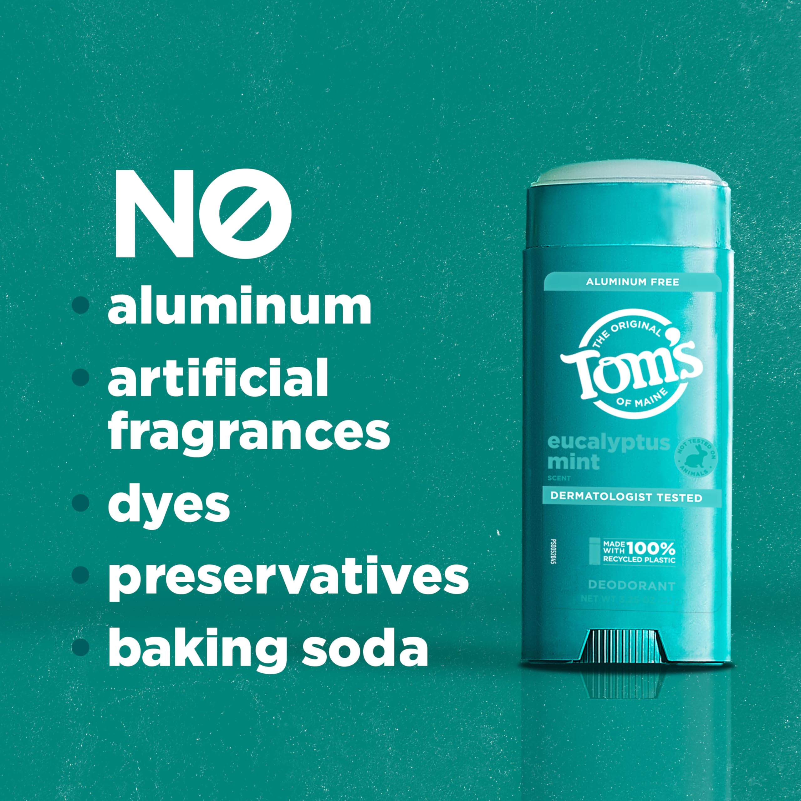 Tom's of Maine Eucalyptus Mint Aluminum-Free Natural Deodorant for Women & Men | Goes on Clear | Odor & Wetness Protection | 3.25 oz (2 Pack)