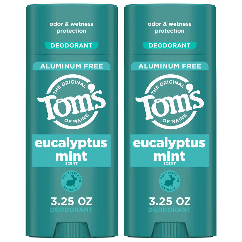 Tom's of Maine Eucalyptus Mint Aluminum-Free Natural Deodorant for Women & Men | Goes on Clear | Odor & Wetness Protection | 3.25 oz (2 Pack)