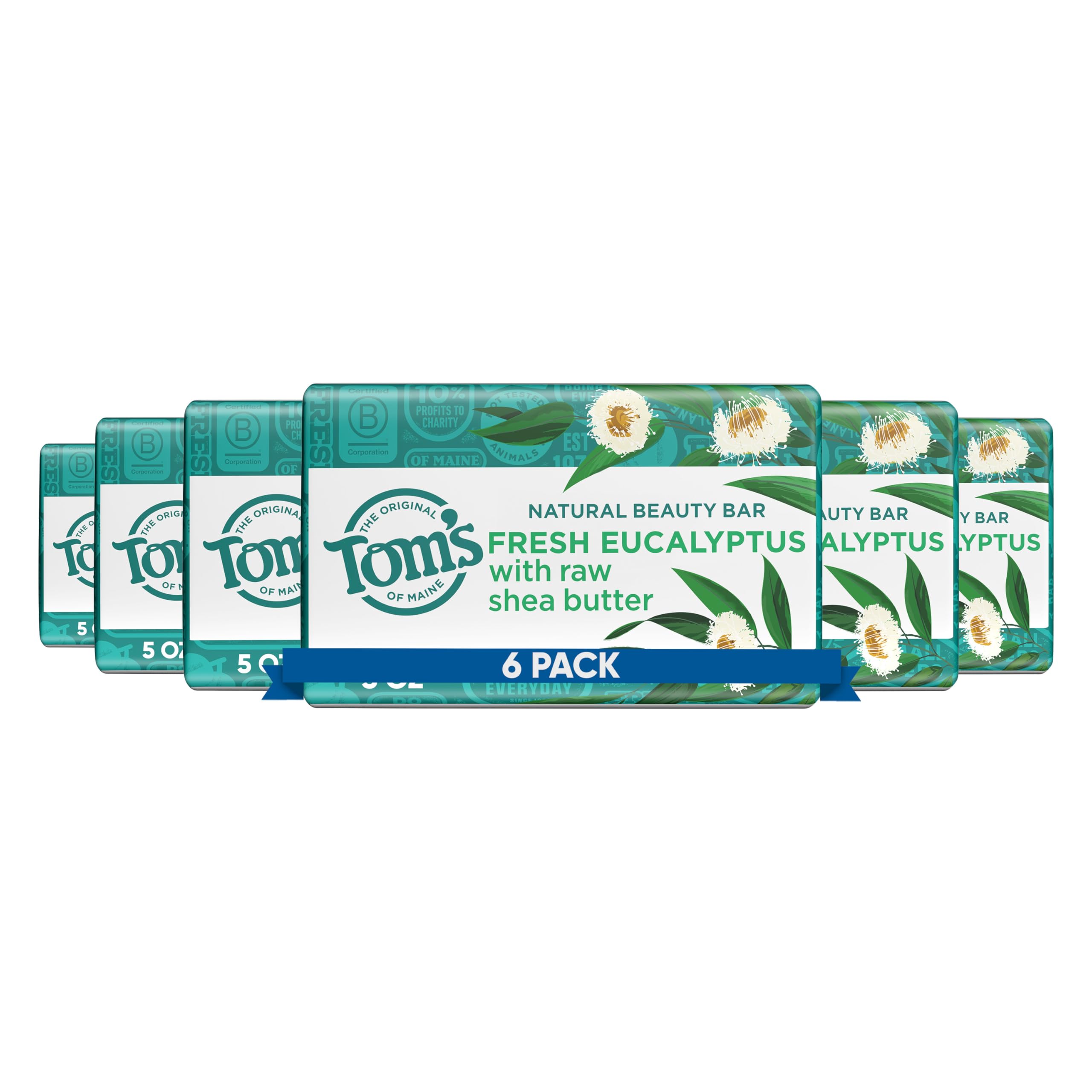 Tom's of Maine Moisturizing Natural Beauty Bar Soap - Fresh Eucalyptus, 5 oz (Pack of 6)