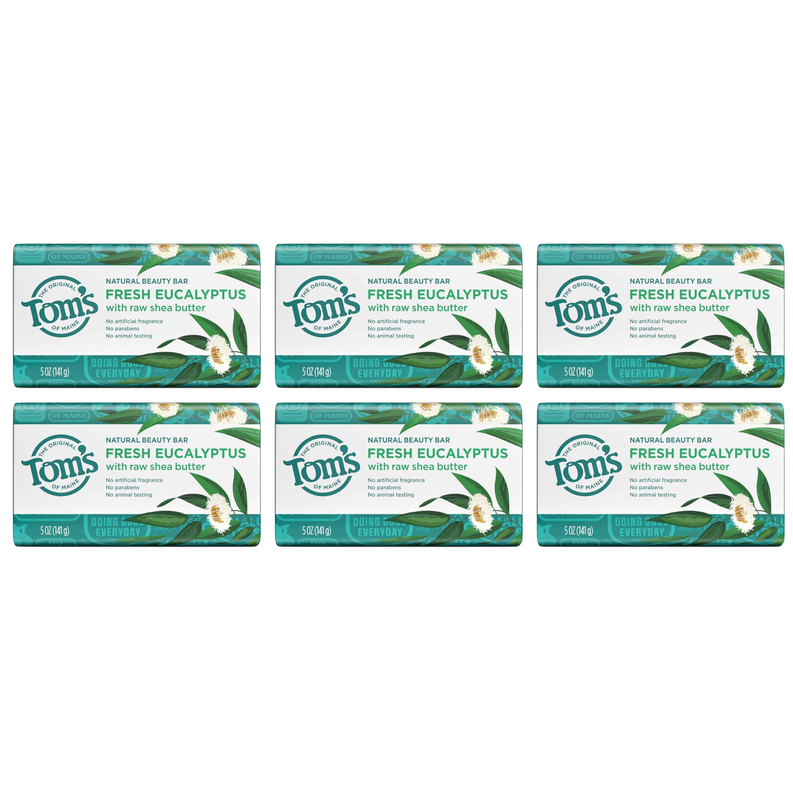 Tom's of Maine Moisturizing Natural Beauty Bar Soap - Fresh Eucalyptus, 5 oz (Pack of 6)